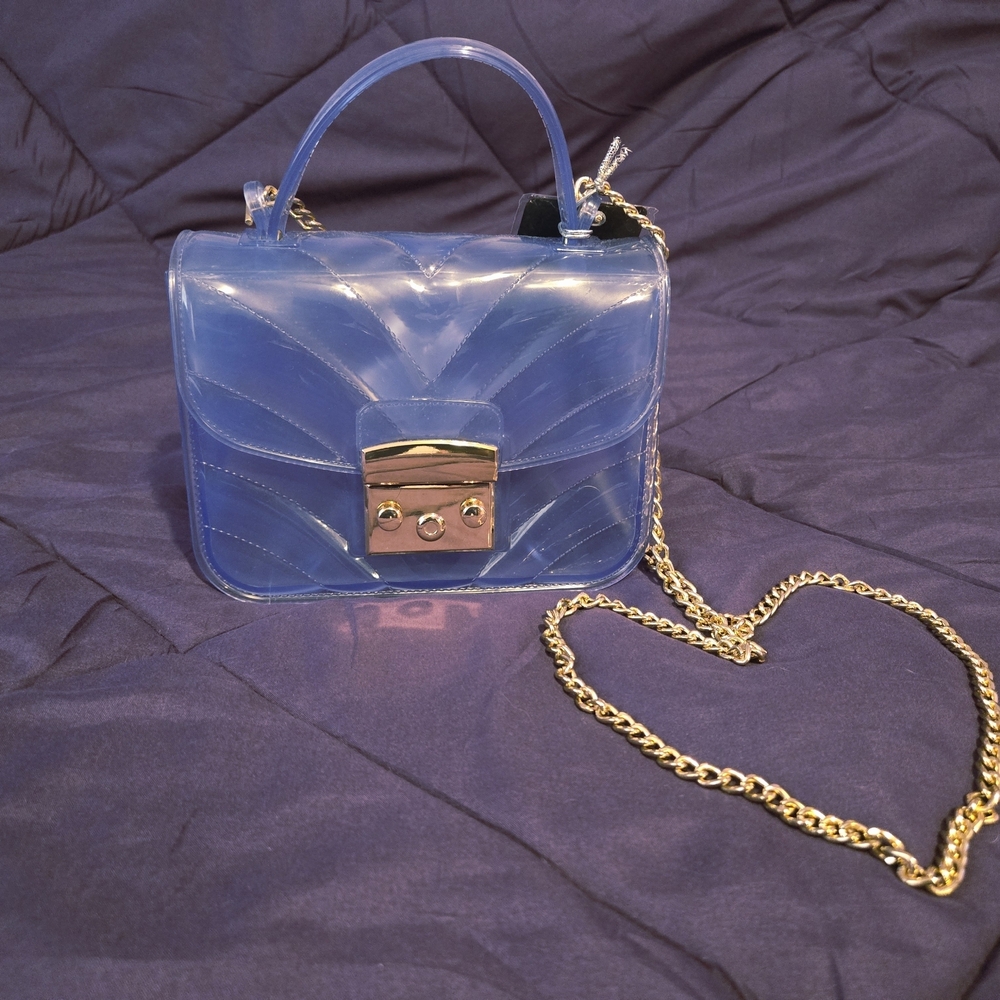 NWT-Elegant Blue Transparent Clutch with Gold Chain- TAKING OFFERS